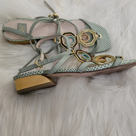 Louise et Cie Mint Green Strappy Sandals with Gold Accents - Picture 10 of 11
